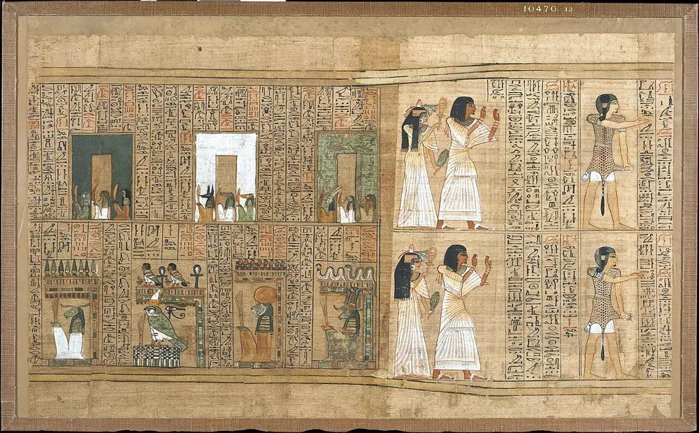 A sheet of the Papyrus of Ani showing gods and the weighing of the heart