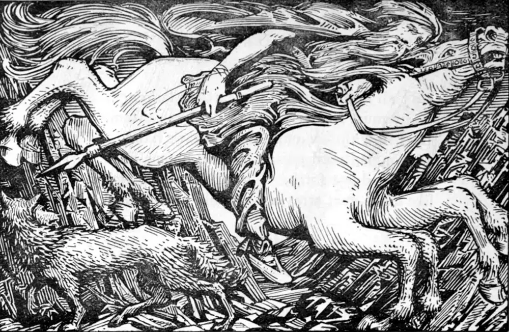 Odin rides to Hel, a painting by W. G. Collingwood